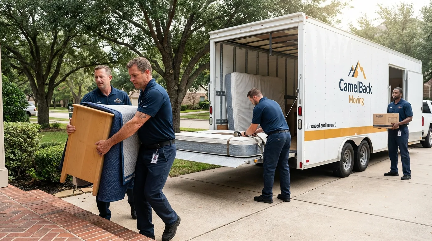 Crew loading residential truck for cross-state move from Cherokee, IA